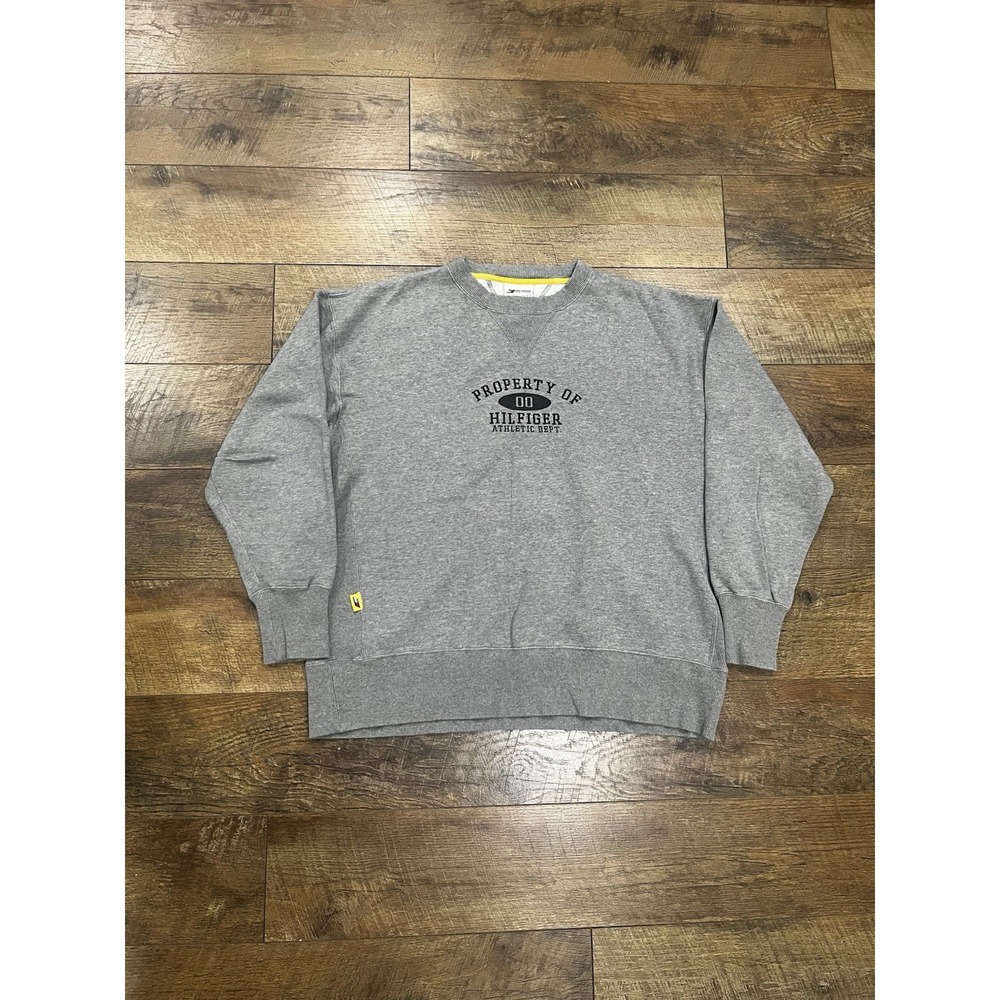 Vintage 90s‎ Hilfiger Athletics 00 Property of Reverse Weave Crewneck Grey XL